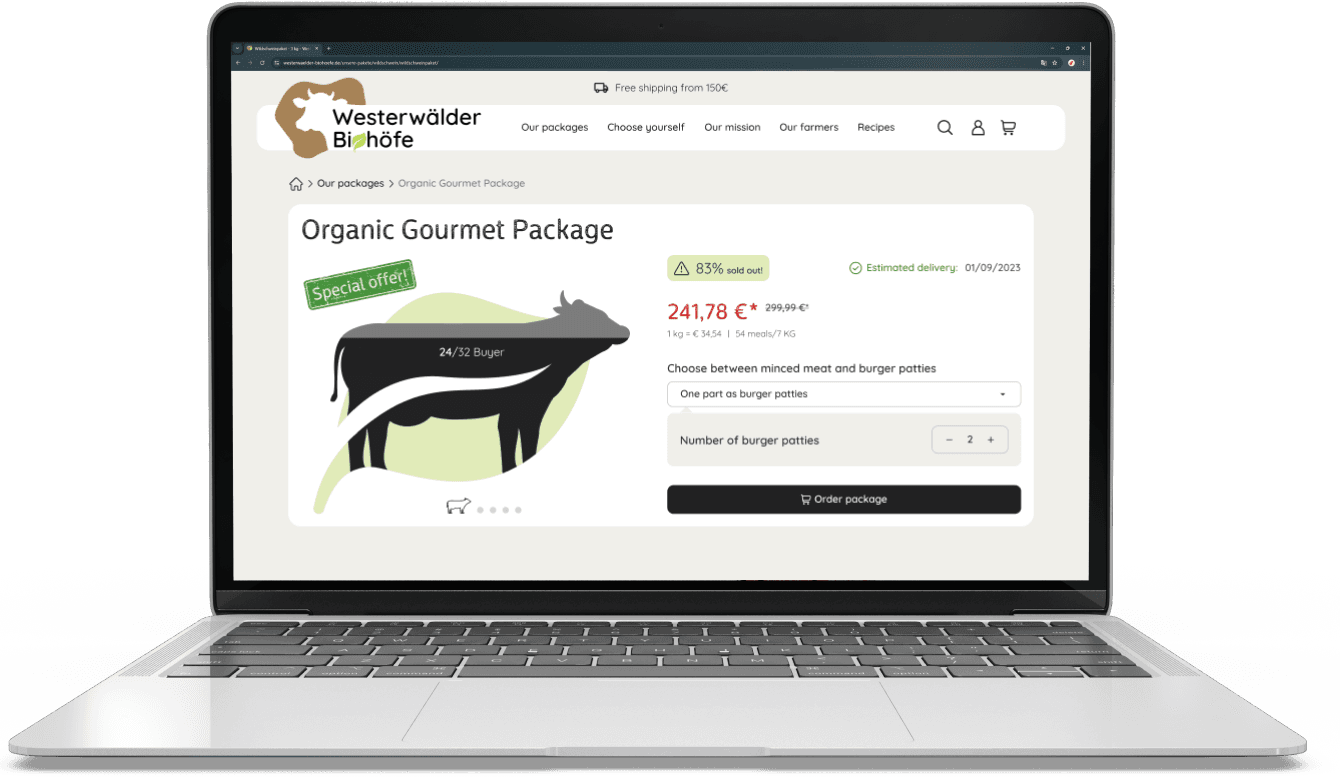 Professioneller Onlineshop für die Westerwälder Biohöfe auf dem Laptop